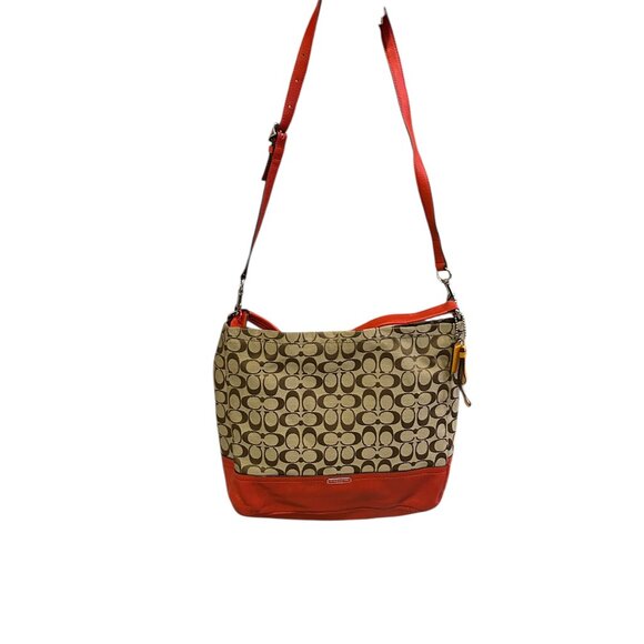 Coach Signature Park Hobo Purse F23279 SV/Khaki/Vermillion with Crossbody Strap - Picture 6 of 9